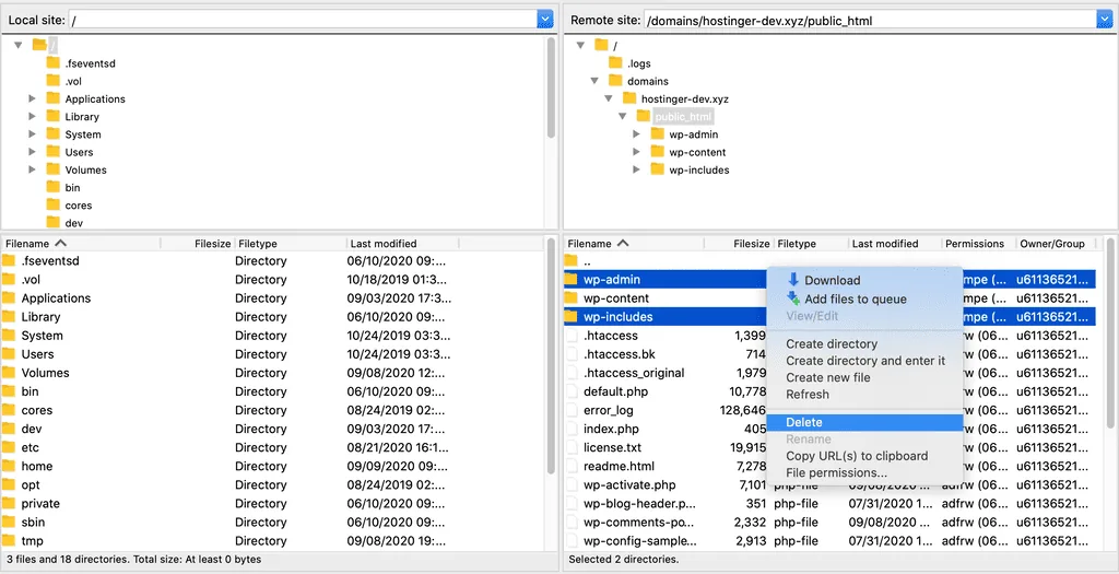 FTP - files WP updates